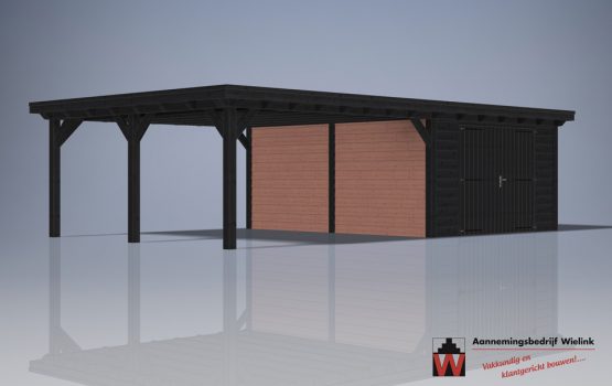 Houten schuur met carport - Schuur met overkapping - tuinschuur met overkapping