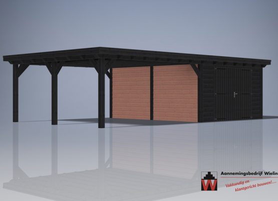 Houten schuur met carport - Schuur met overkapping - tuinschuur met overkapping