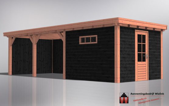 Houten schuur met carport - Schuur met overkapping - tuinschuur met overkapping