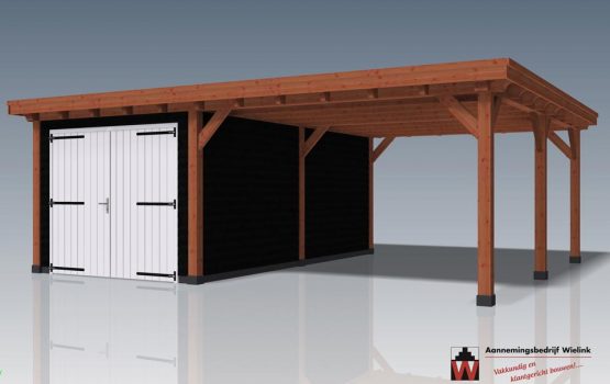 schuur met carport laten bouwen - Houten carport met schuur op maat - maatwerk carport bouwen - Wielink Houtbouw