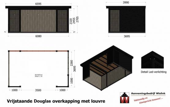 Douglas overkapping met louvre / shutters en moderne uitstraling - Wielink Houtbouw