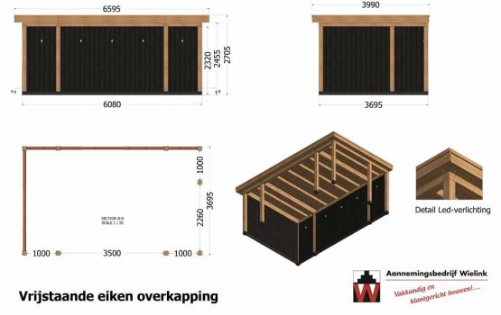 Zwarte eiken overkapping - buitenverblijf met eiken planken - Wielink houtbouw