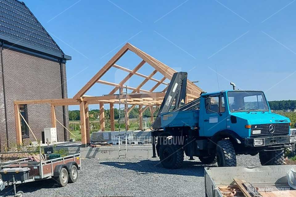 bouwpakket douglas of eiken houten schuur constructie op maat gemaakt wielink houtbouw